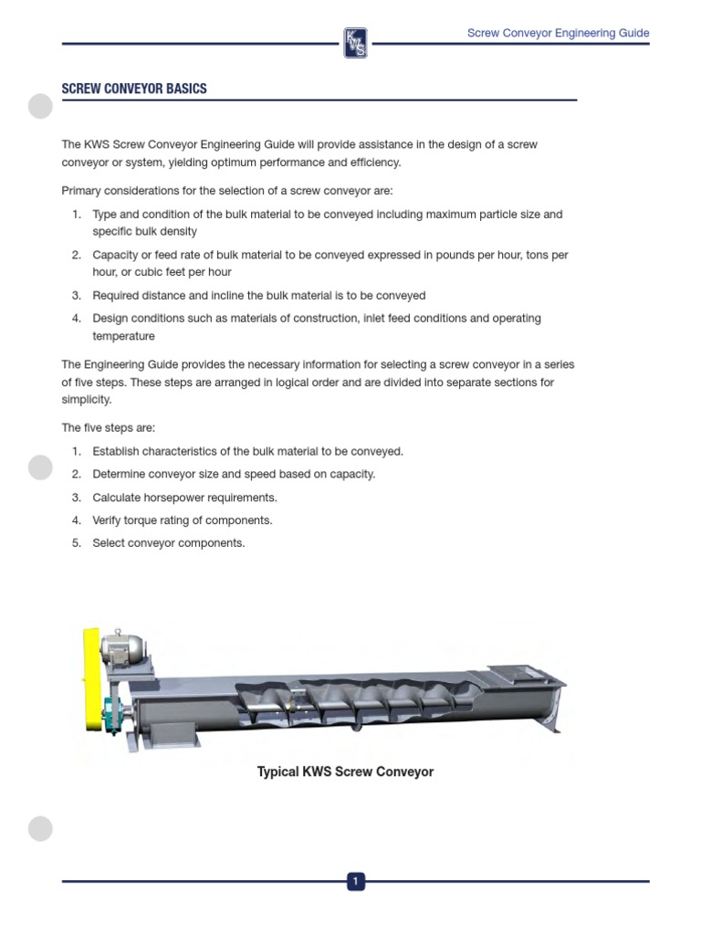 Screw Conveyor Engineering Guide Pt1 PDF Propeller Screw