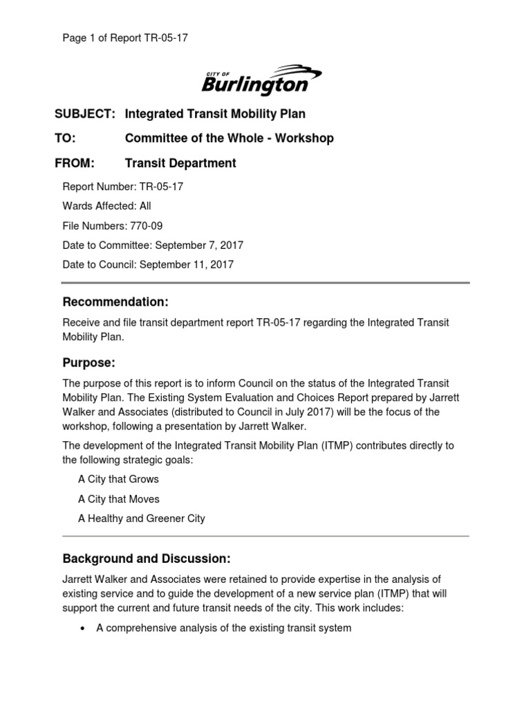 TR-05-17 Integrated Transit Mobility Plan | PDF | Public Transport ...