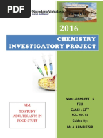 Chemistry Investigatory Project: Aim: To Study Adulterants in Food Stuff