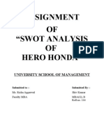 Assignment OF "Swot Analysis OF Hero Honda": University School of Management