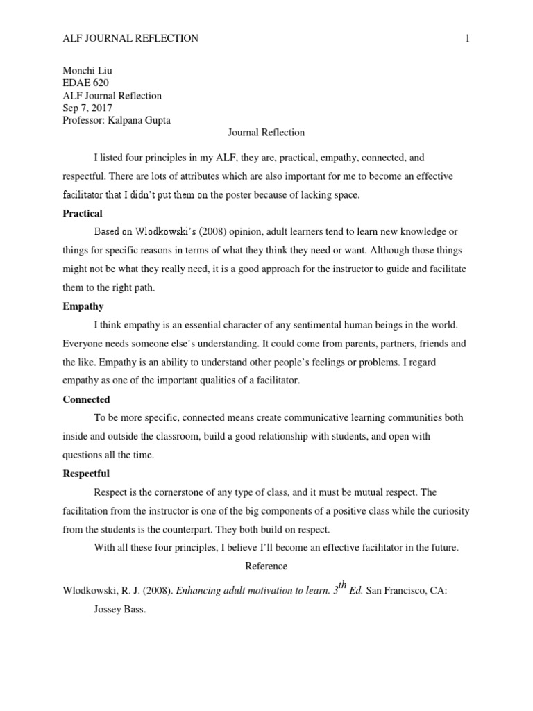 ALF Journal Reflection on Facilitation Principles | PDF | Empathy ...