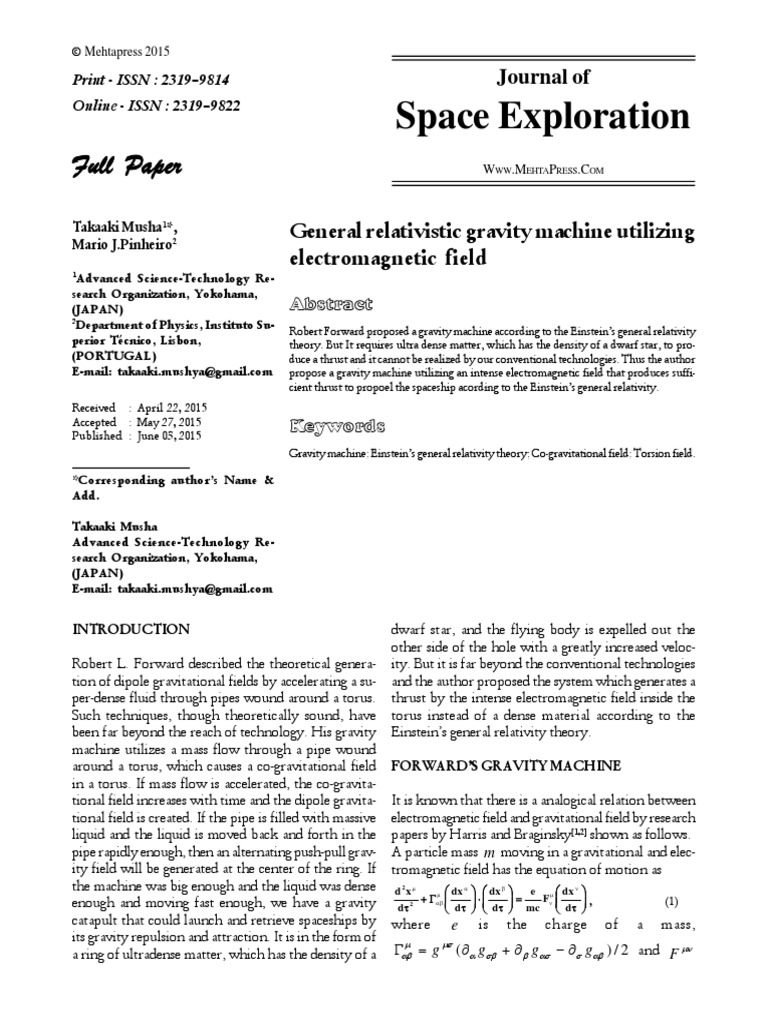 Electromagnetic Gravity Machine Concept | PDF | Gravity | General ...
