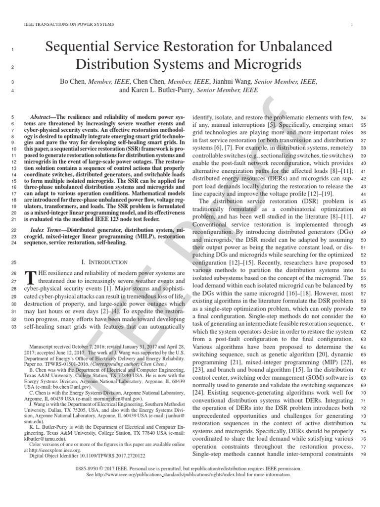 IEEE Proof: Sequential Service Restoration For Unbalanced Distribution ...