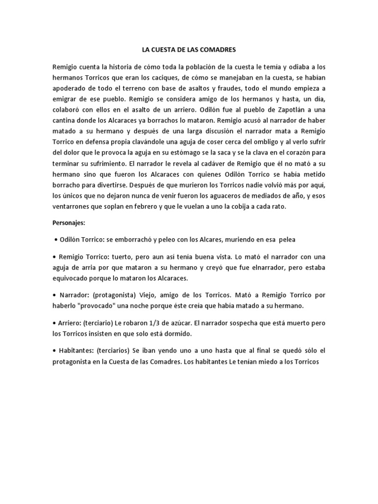 La Cuesta De Las Adres Pdf Narracion