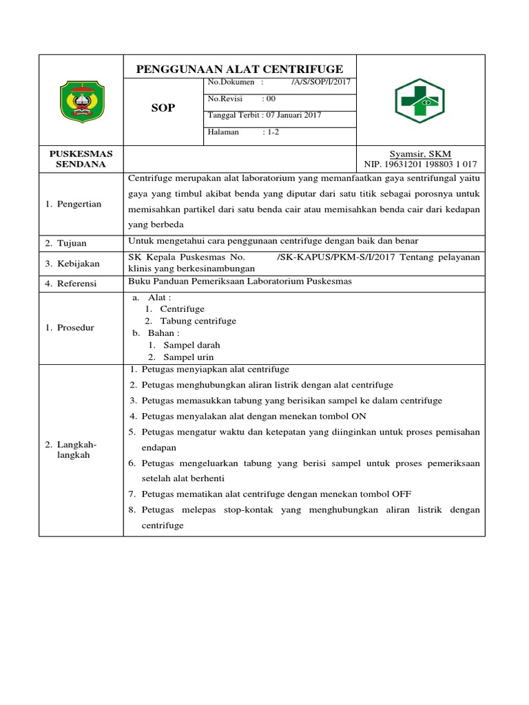 Sop Penggunaan Alat Centrifuge