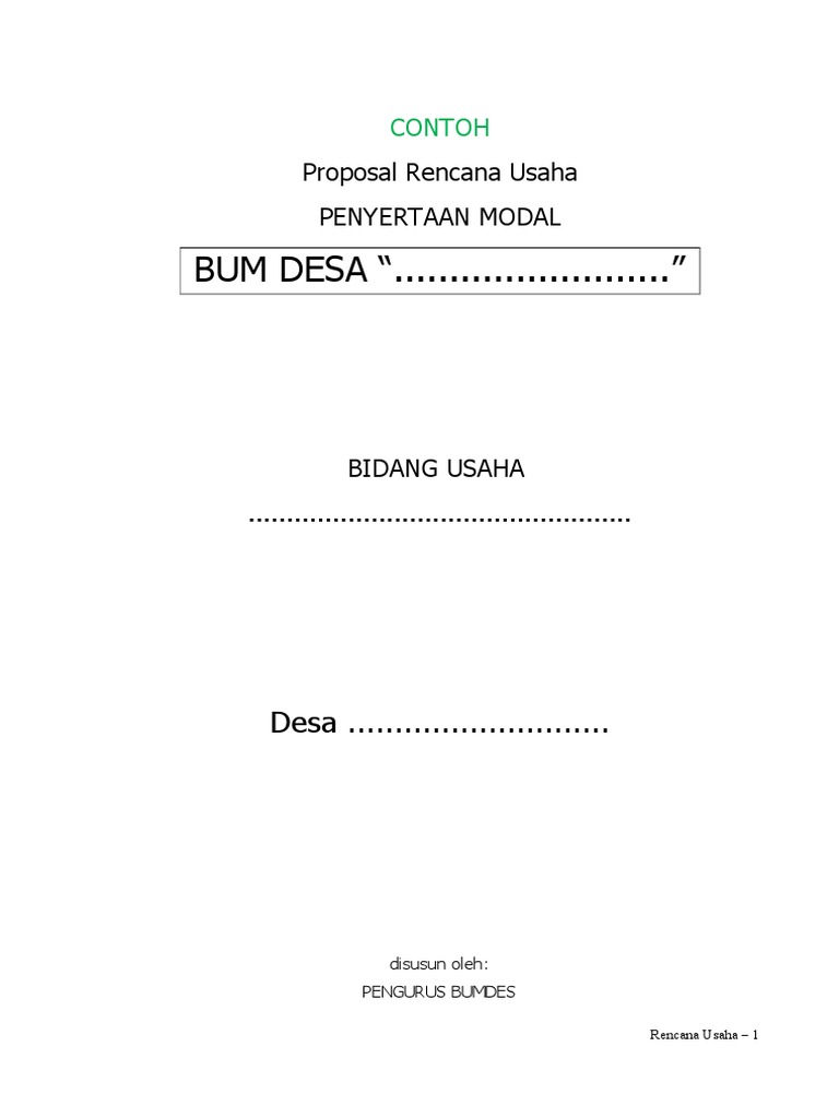 Contoh Proposal Penyertaan Modal Bum Desa