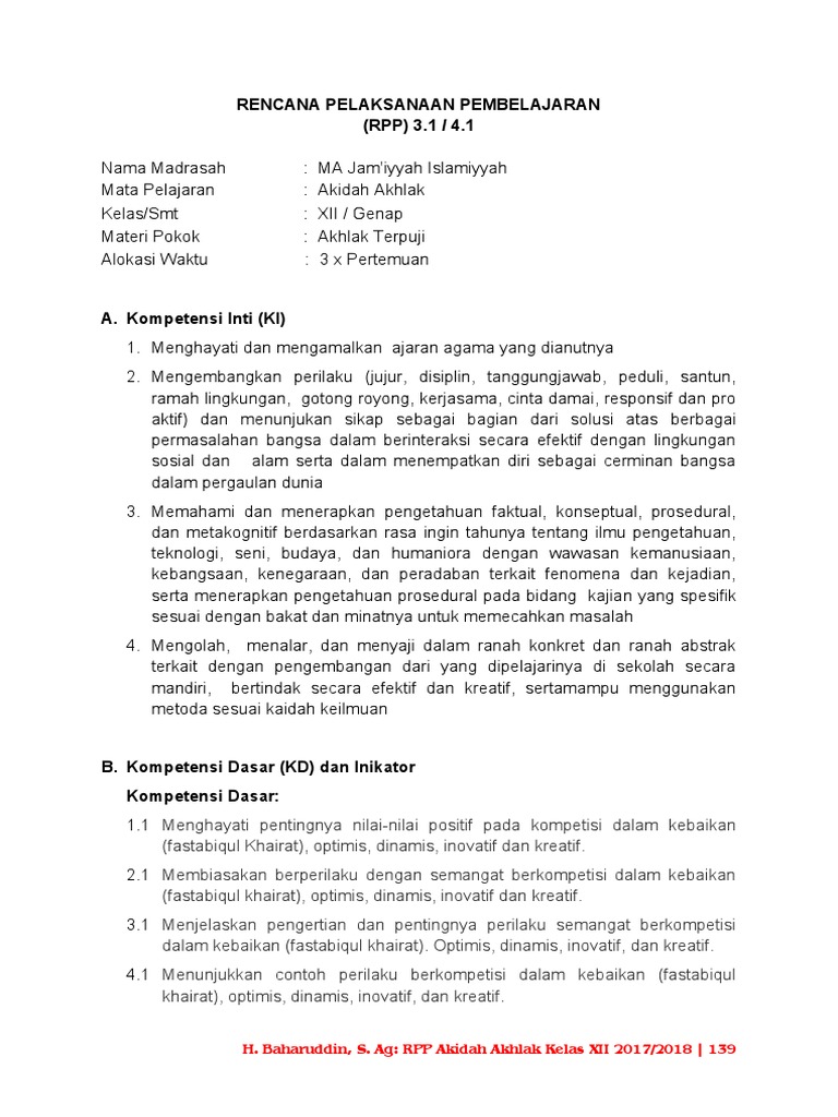 Rpp 2 Akidah Xii B 17 18