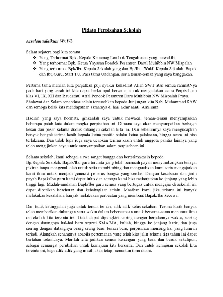 Contoh Pidato Perpisahan Sekolah