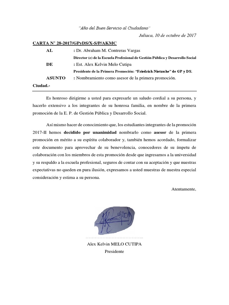 Carta Nombramiento De Asesor