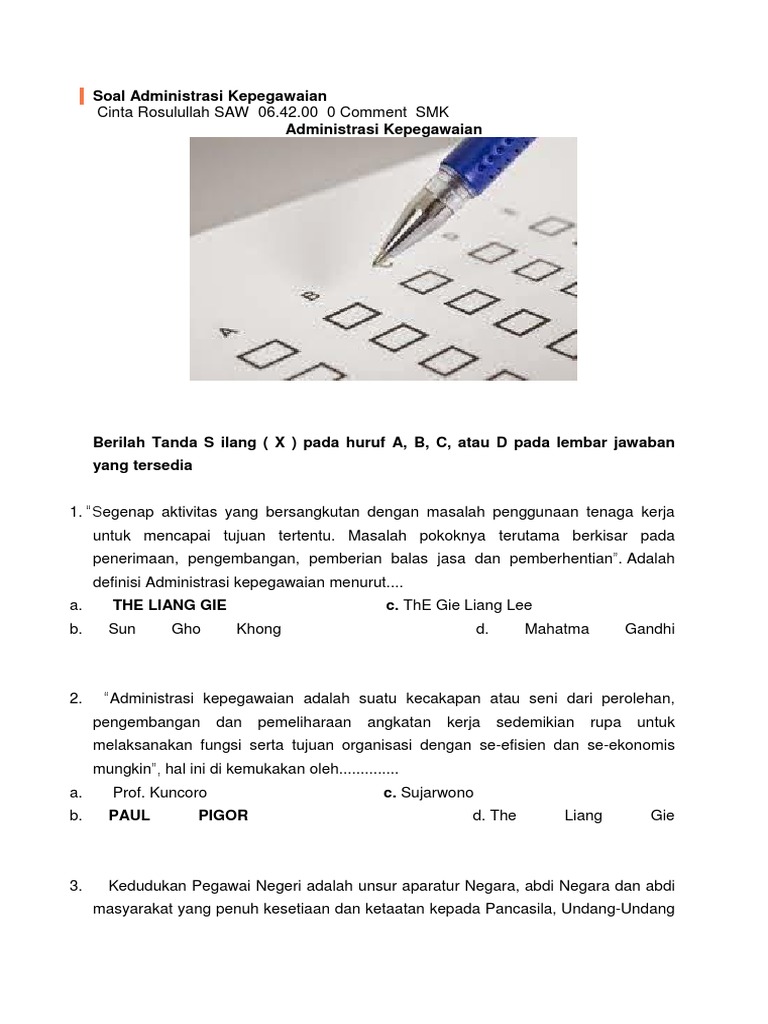 Soal Administrasi Kepegawaian