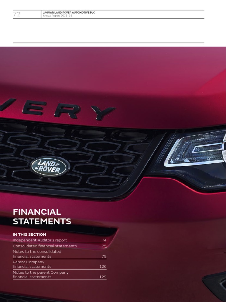 Jaguar Land Rover Annual Report 2016 Financial Statements PDF
