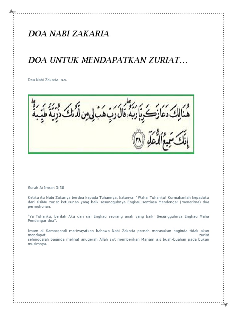 Doa Nabi Zakaria Pdf