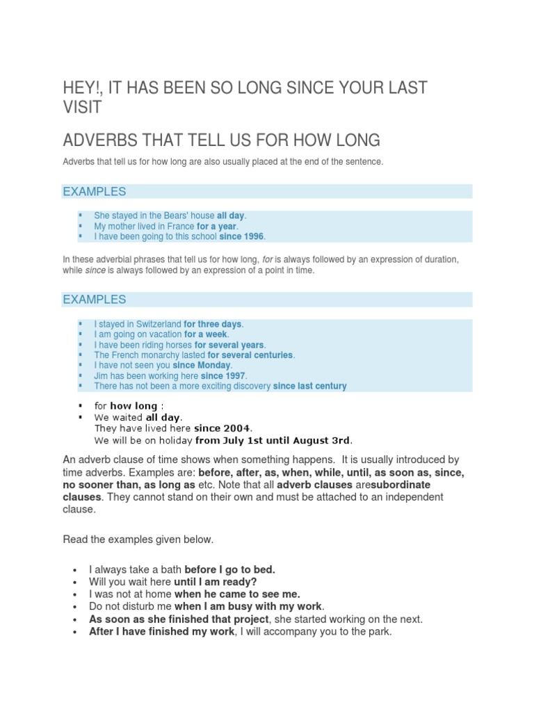 Adverbs That Tell Us For How Long | PDF | Adverb | Syntactic Relationships