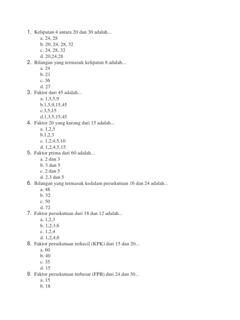 Kelipatan 4 Antara 20 Dan 30 Adalah