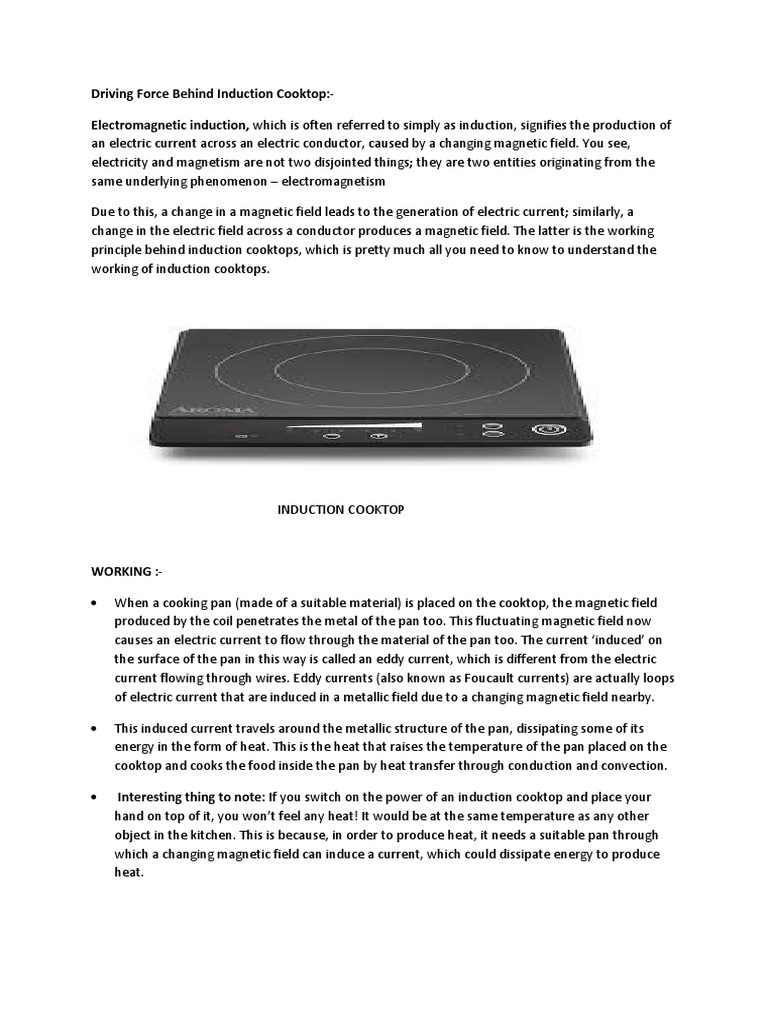 Induction Cooktop: Principles and Benefits | PDF | Electromagnetic ...