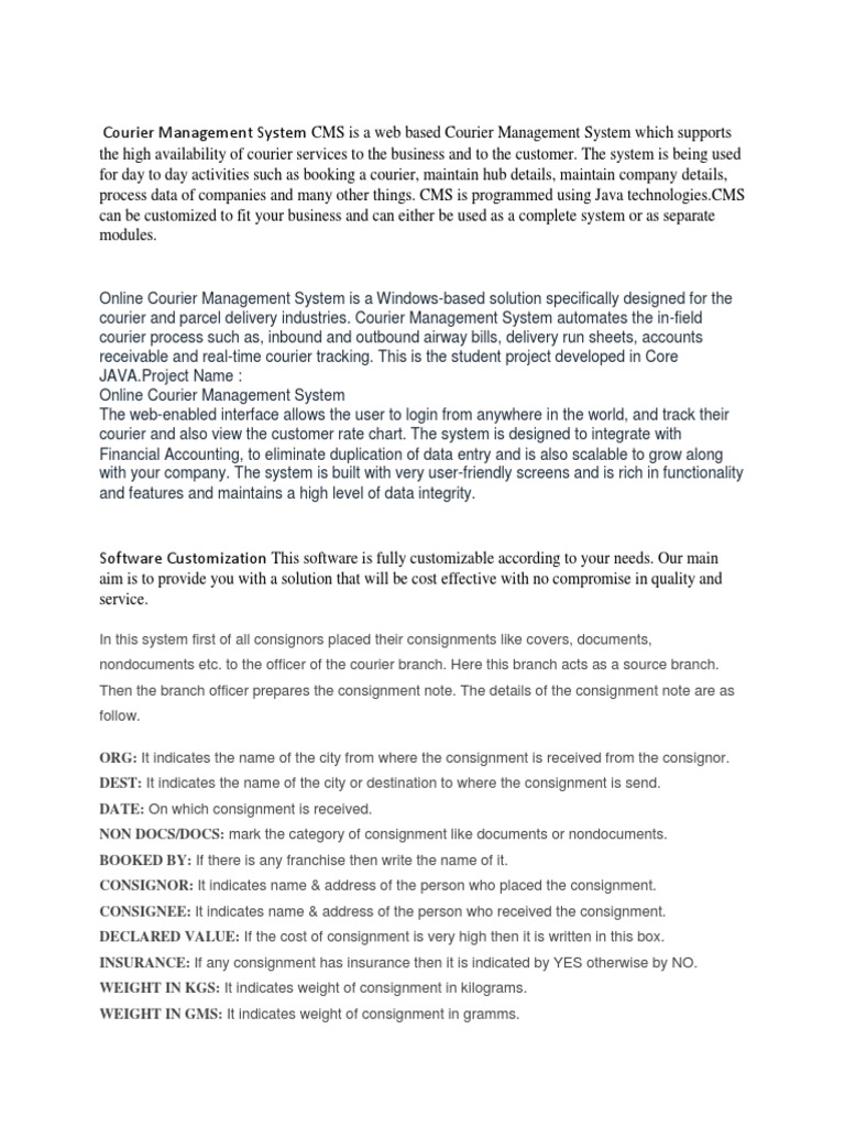 Courier Management System | PDF | Courier | Volume