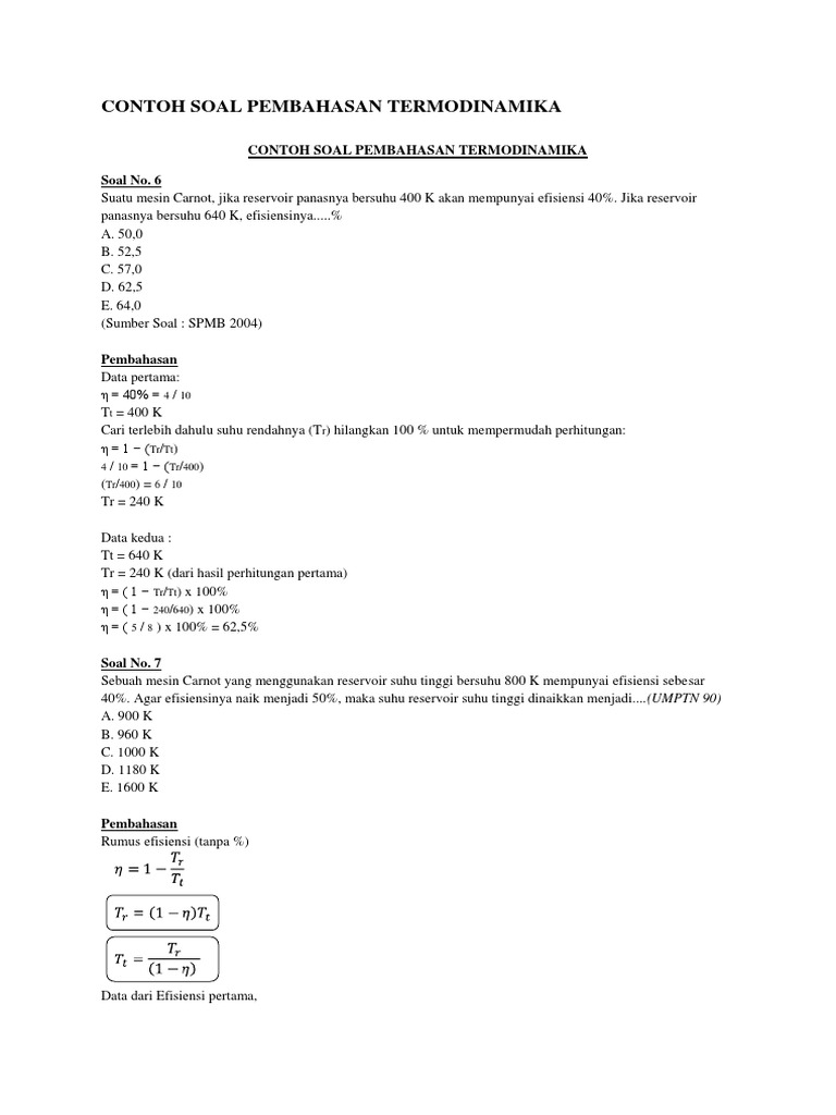 Contoh Soal Pembahasan Termodinamika 1