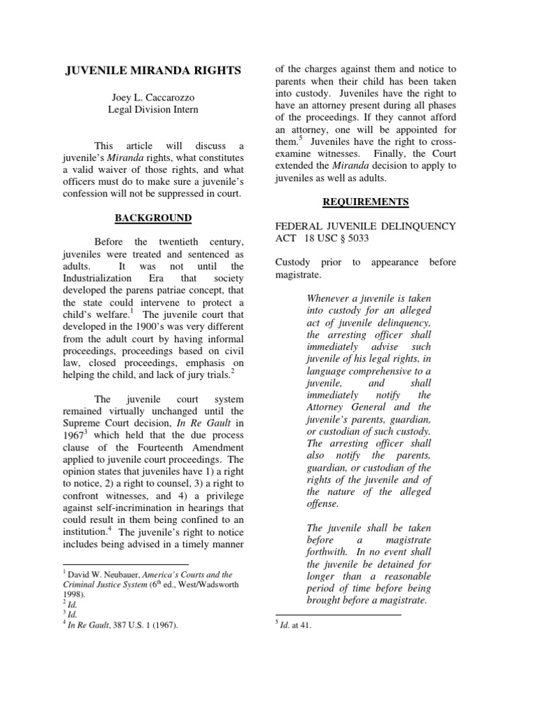Juvenile Mi Rand A Rights | PDF | Miranda Warning | Right To Silence