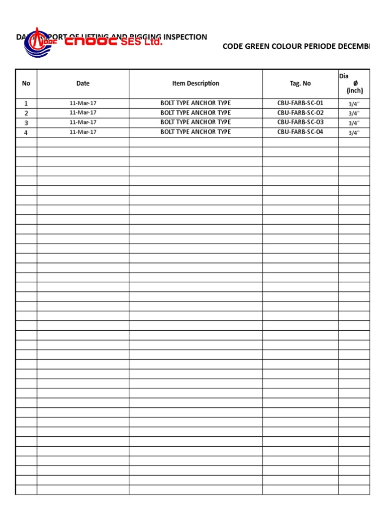Lifting and Rigging Inspection Report | PDF | Anchor | Screw