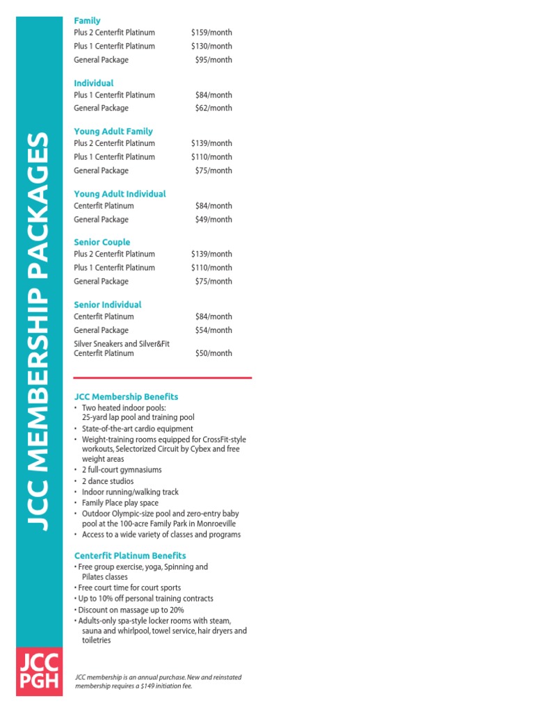 JCC Membership Packages Rates, Benefits and Facility Information PDF