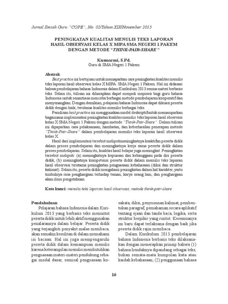 Get Contoh Jurnal Ilmiah Mipa Background GURU SD SMP SMA