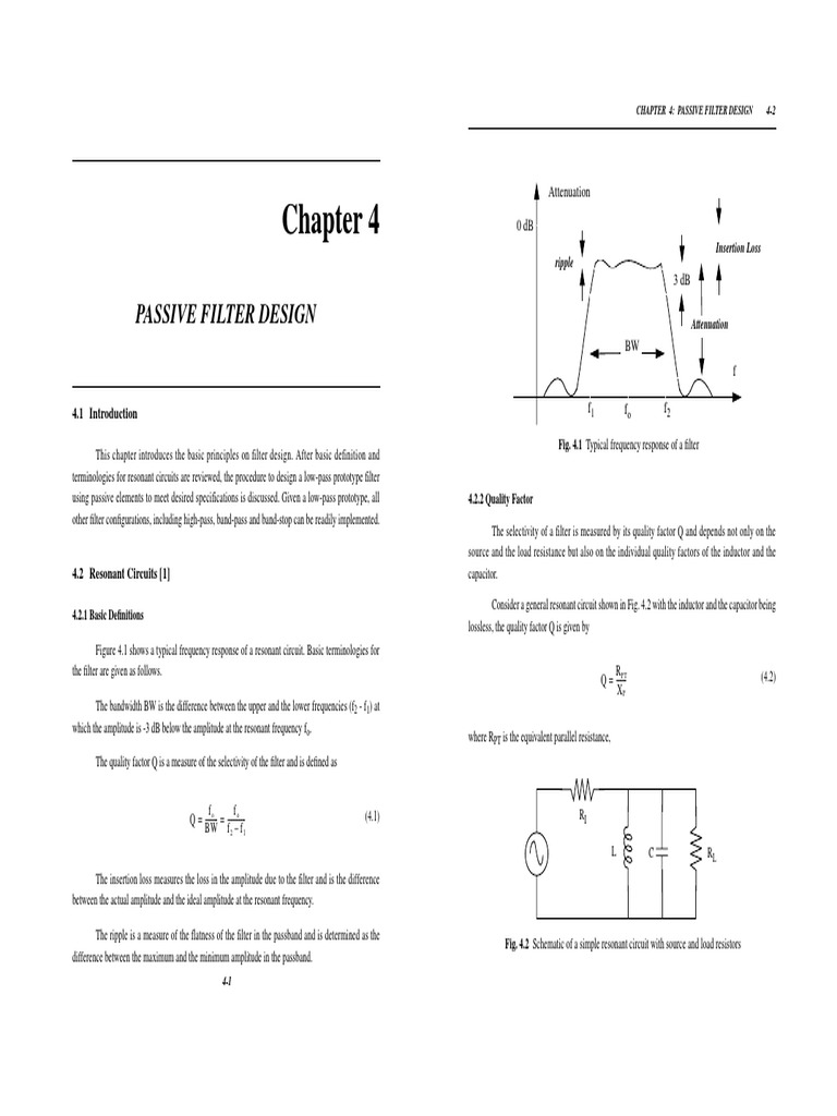 Passive Filter Design Introduction to Resonant Circuits, Quality