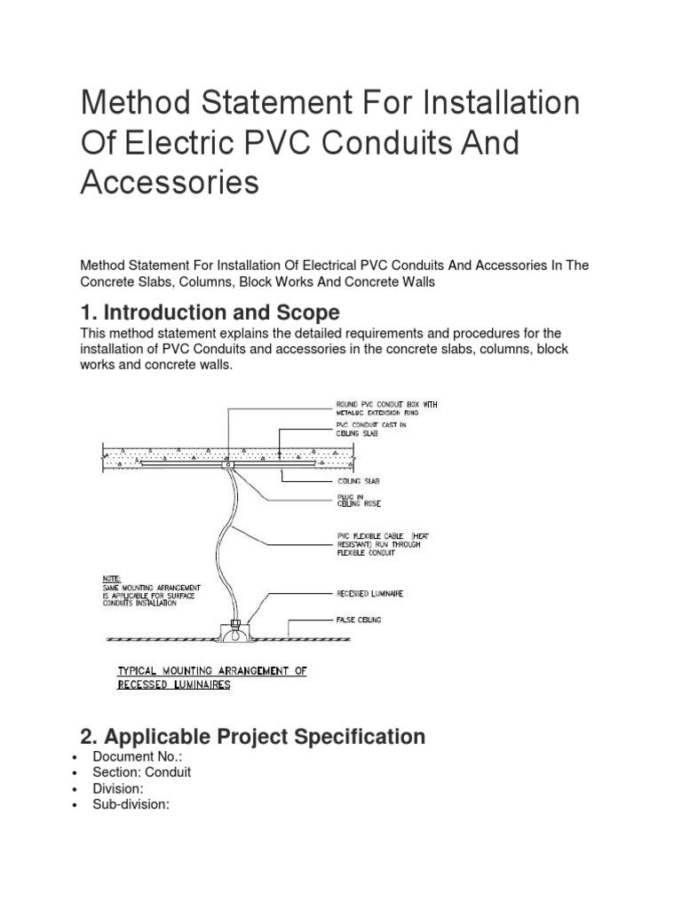 Method Statement For Installation Of Electric PVC Conduits And