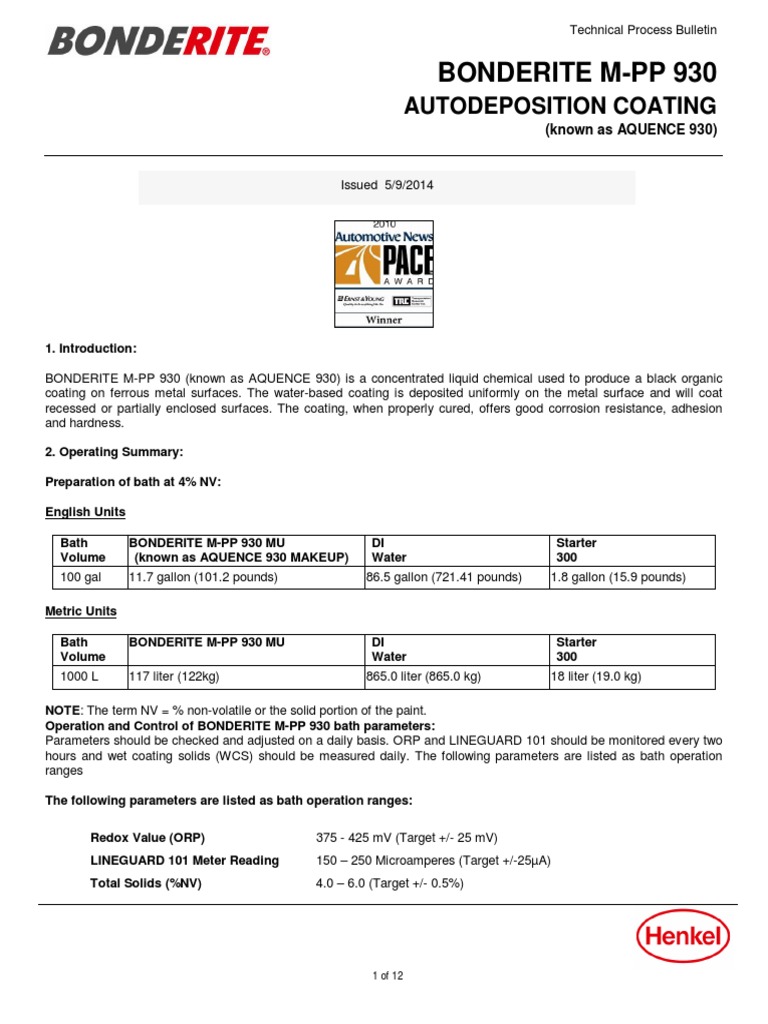 Bonderite® M-Pp 930 R – Bonderite M-PP 930 (Known As Aquence 930) – QWFNTW