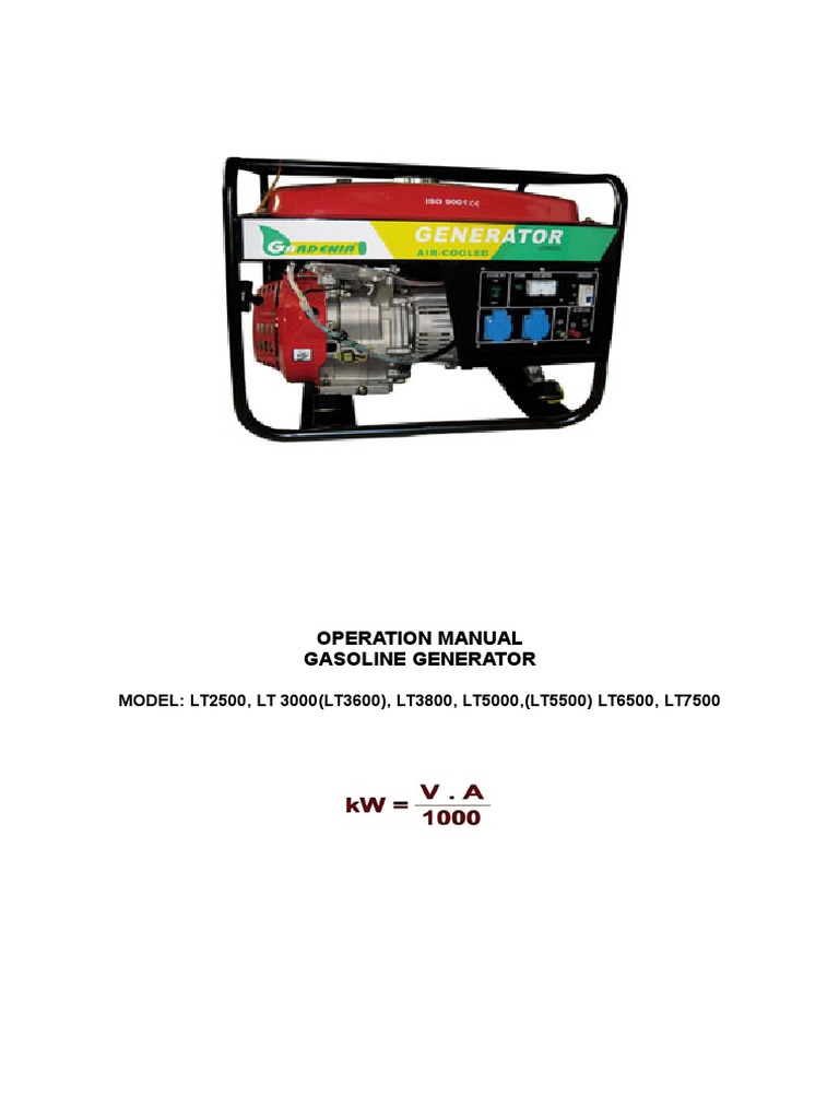LT Gasoline Generator Operation Manual | PDF | Gasoline | Engines