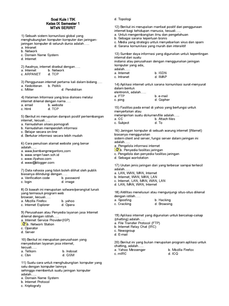 Soal Tik Kelas 9 Semester 1 Essay Ilmusosial Id