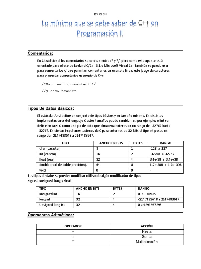 Fundamentos de C: Tipos y Operadores | PDF | Puntero (Programación de ...
