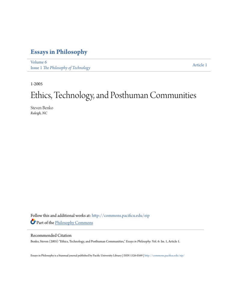 7 Ethics Technology and Posthuman Communities by Steven Benko PDF | PDF
