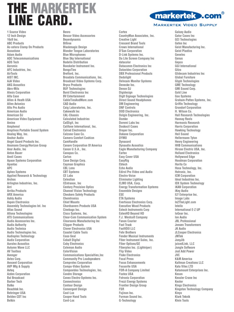 Markertek Comprehensive Line Card | PDF | Audio Electronics | Consumer ...