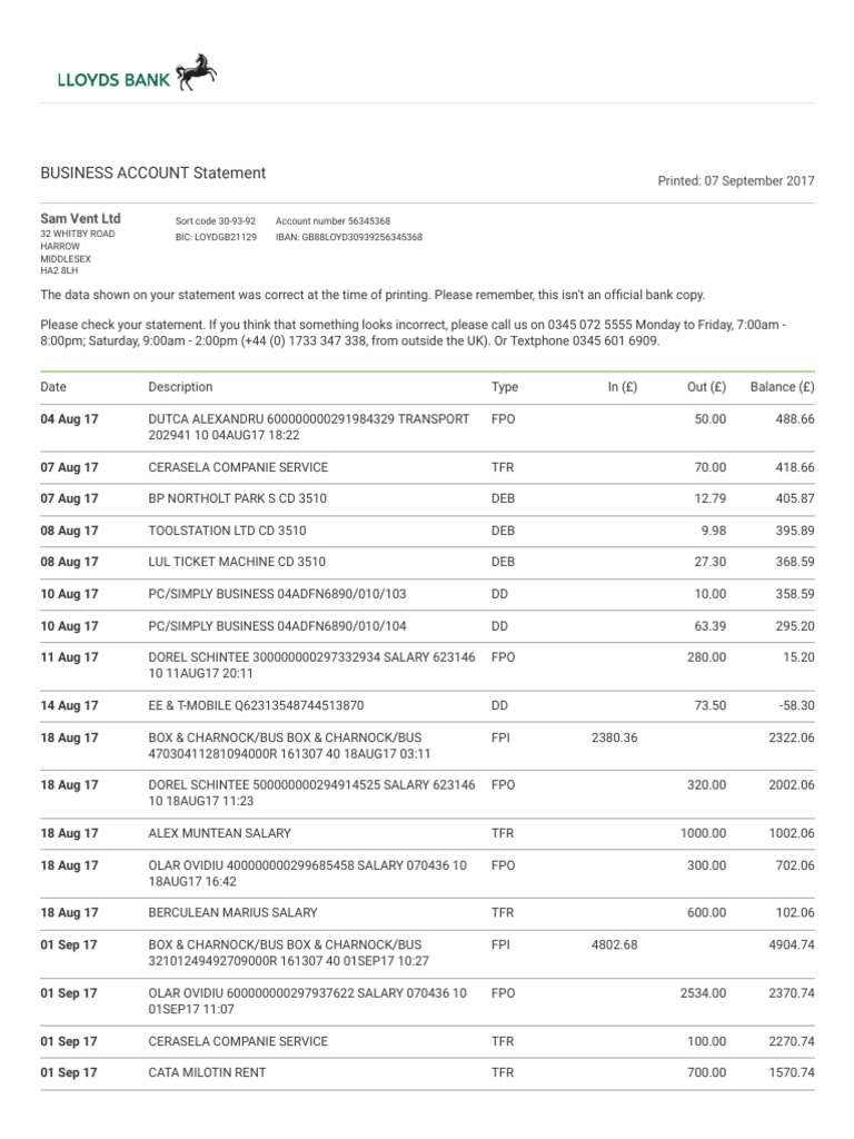 Lloyds Bank Print Friendly Statement 5 1 Pdf Service