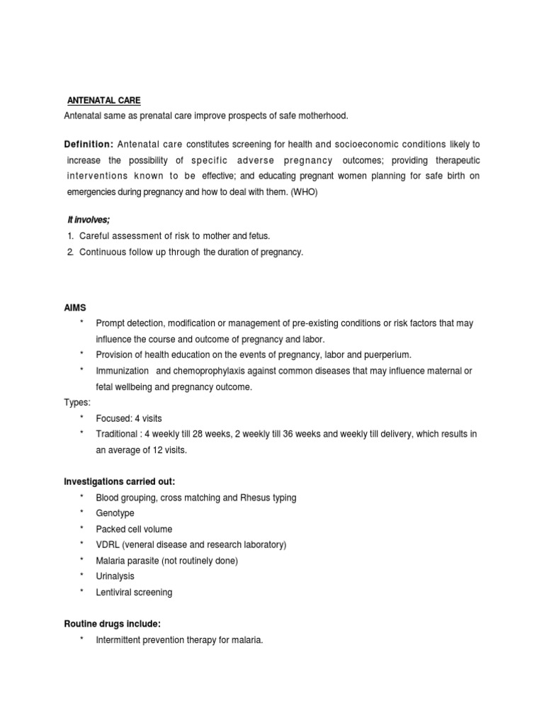 Essential Antenatal Care Guidelines | PDF
