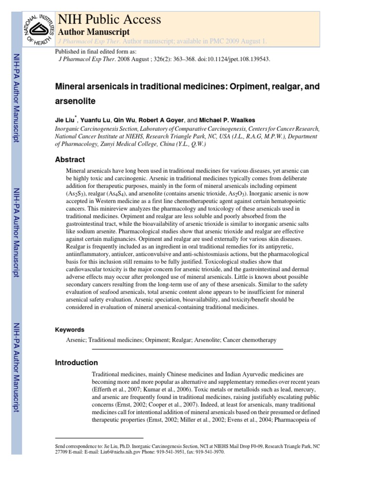 Mineral Arsenicals in Traditional Medicines PDF | PDF | Arsenic ...