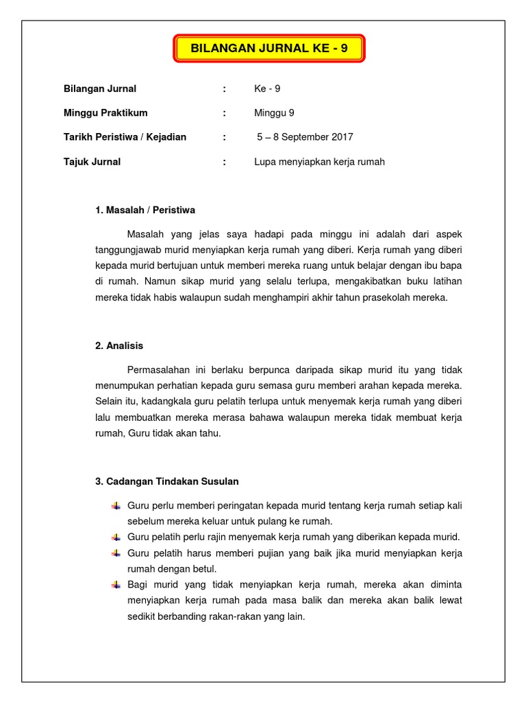 Jurnal 9 Lupa Menyiapkan Kerja Rumah Pdf