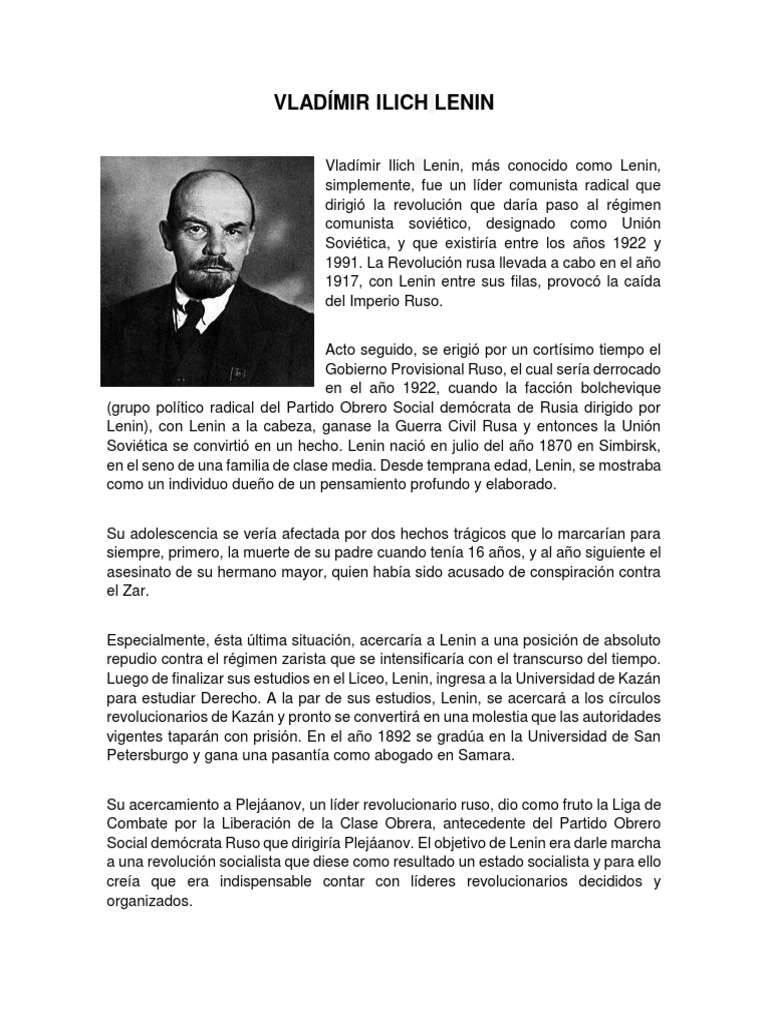 Lenin: Líder de la Revolución Rusa | PDF | Vladimir Lenin | Friedrich ...