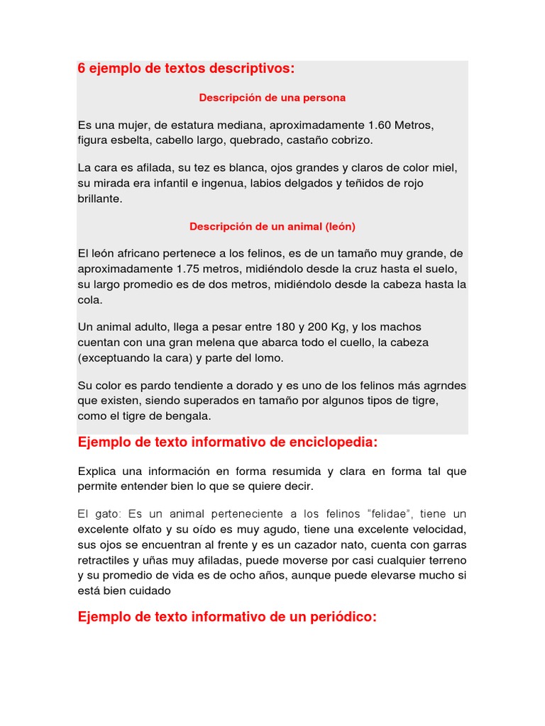 Ejemplos de Textos Descriptivos | PDF | Felidae | León