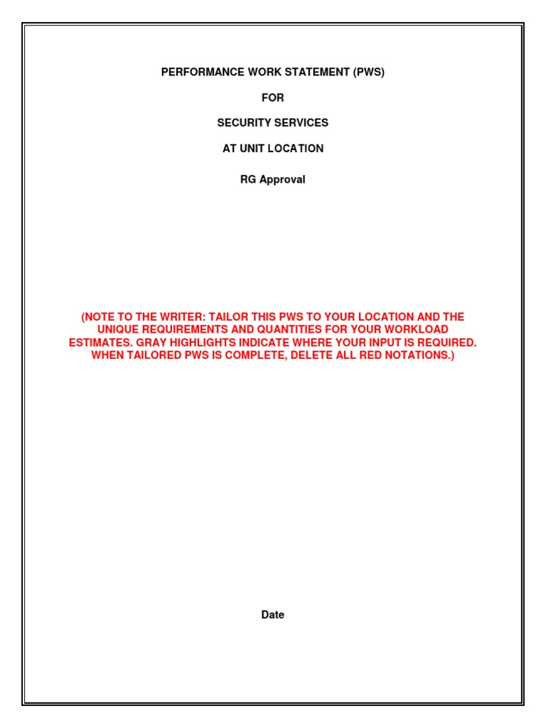 Security Services Performance Work Statement | PDF | Security Guard ...