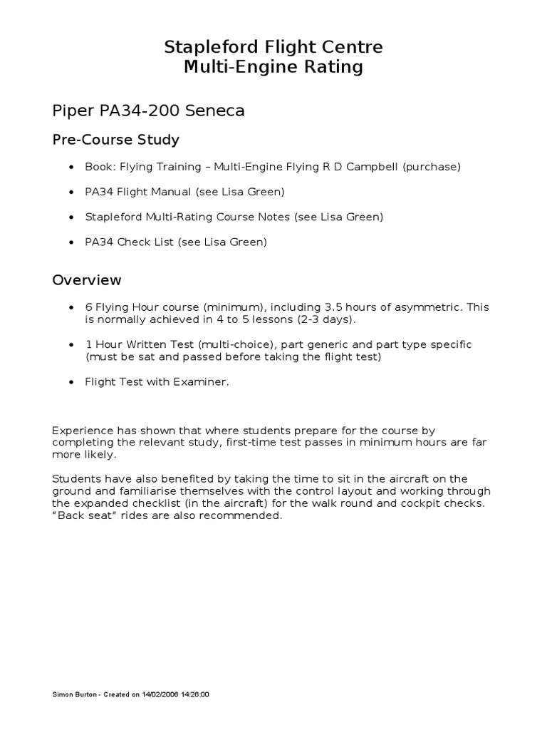 Multi-Engine Rating Course Overview | PDF