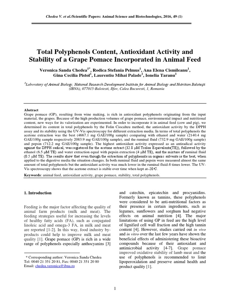 Grape Pomace in Animal Feed: Polyphenols and Antioxidants | PDF ...
