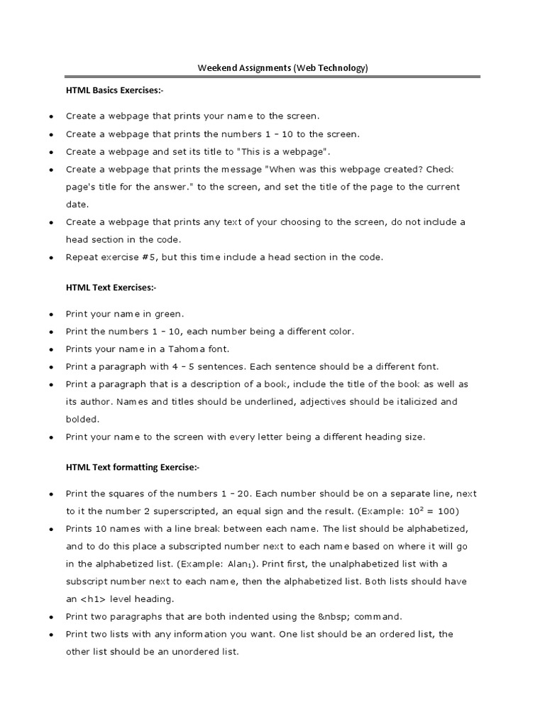 HTML Basics Weekend Assignments | PDF | Web Page | Hypertext