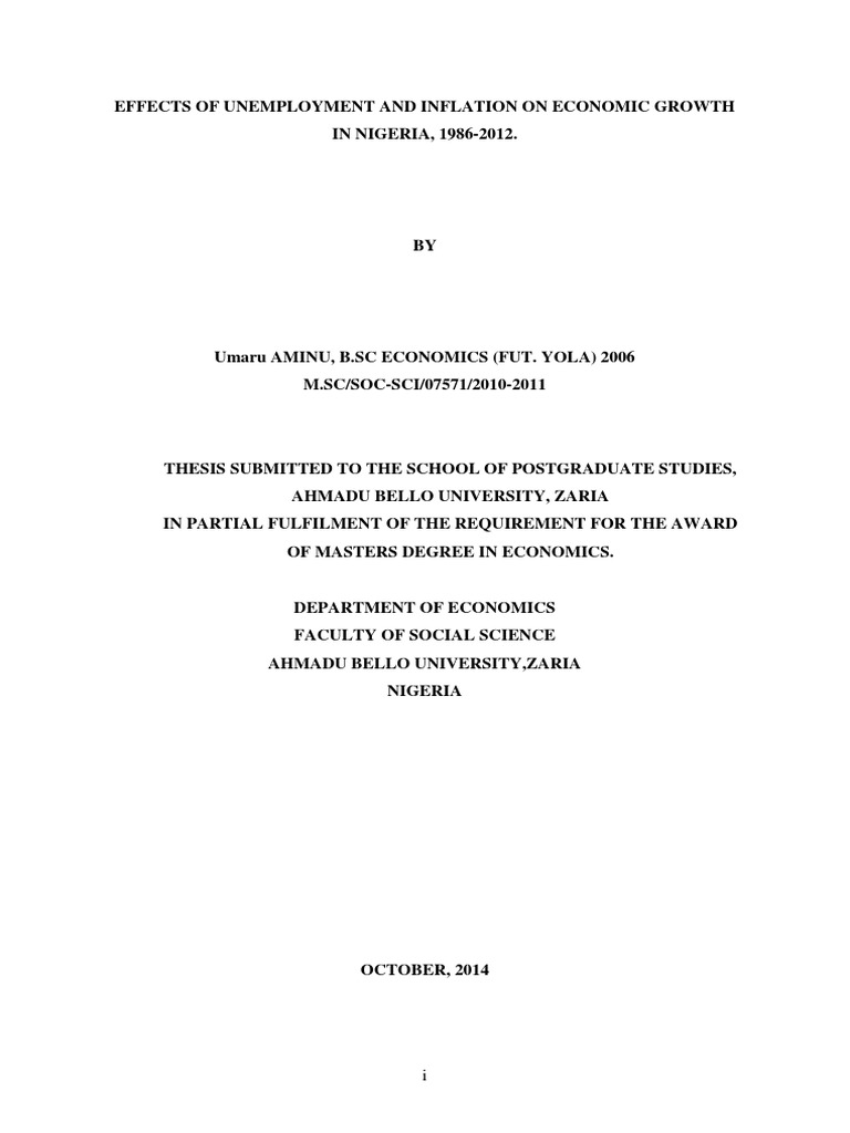 Effects of Unemployment and Inflation On Economic Growth in Nigeria ...