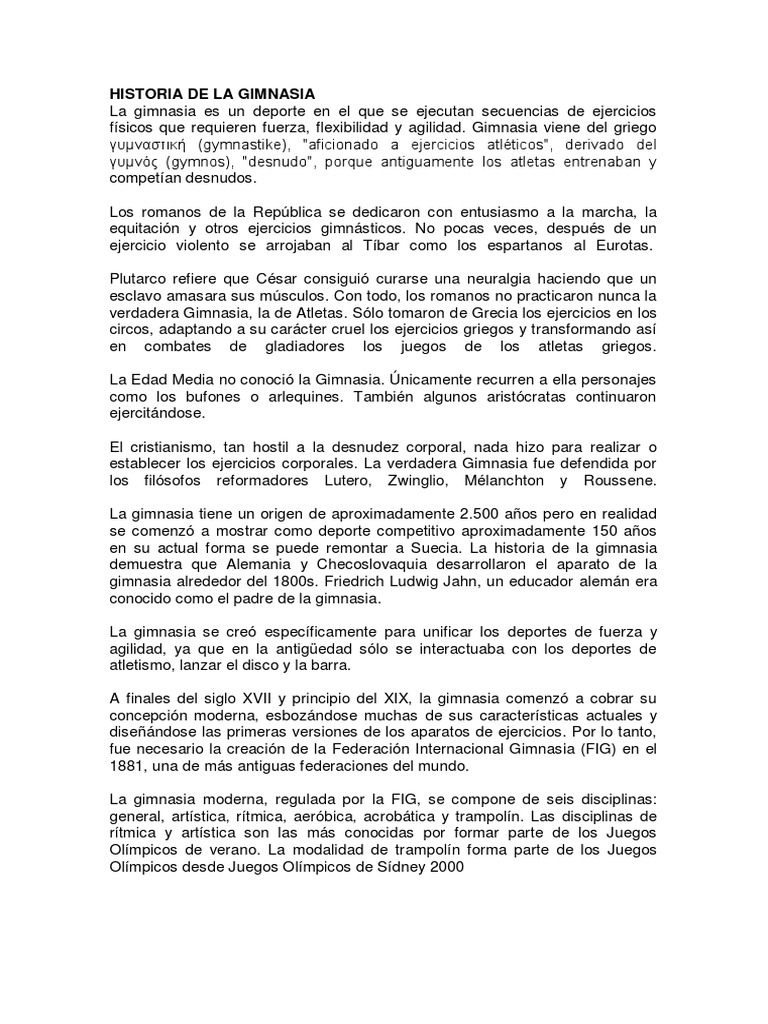 Historia y disciplinas de la gimnasia | PDF | Gimnasia | Deportes ...
