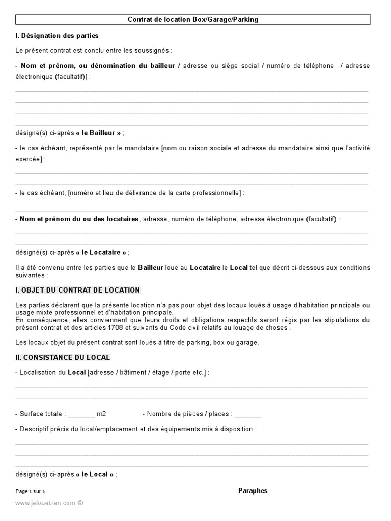 Modèle Lettre Location Place De Parking Gratuit