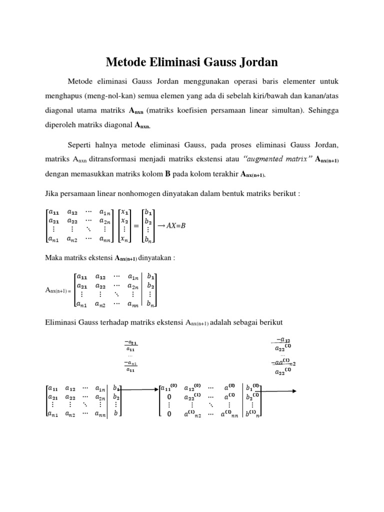 Metode Eliminasi Gauss Jordan | PDF | Metode & Bahan Ajar