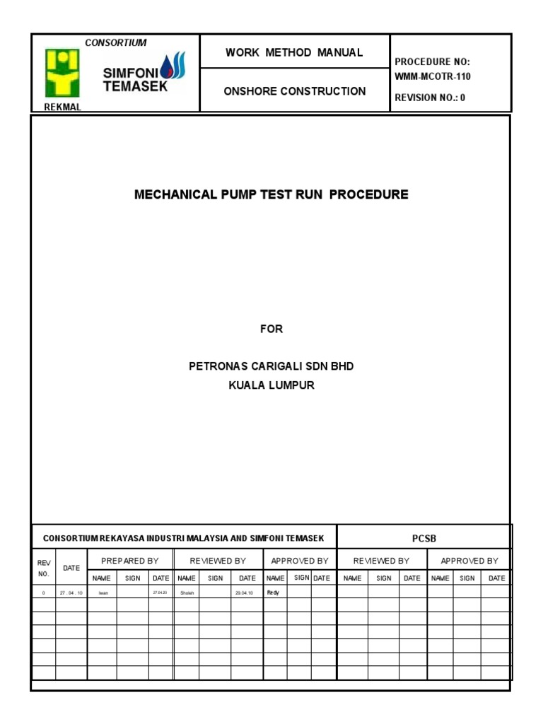 Mechanical Pump Test Procedure | PDF | Pump | Mechanical Engineering