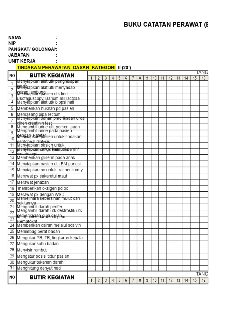 Catatan Harian Perawat | PDF