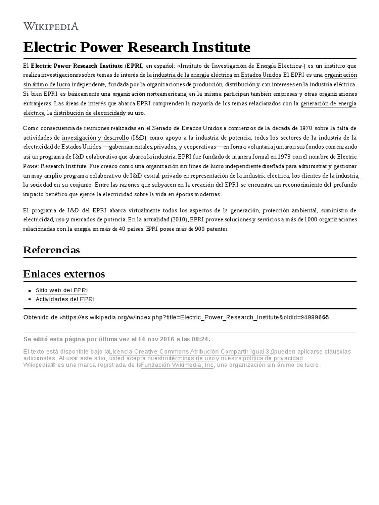 Electric Power Research Institute PDF Economias Business